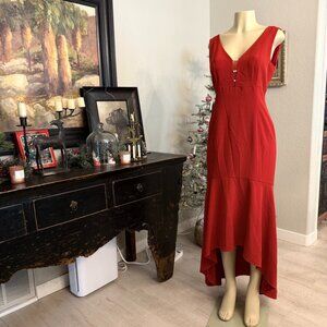 Karl Lagerfeld Red Sleeveless Evening Gown w/ pearl accents